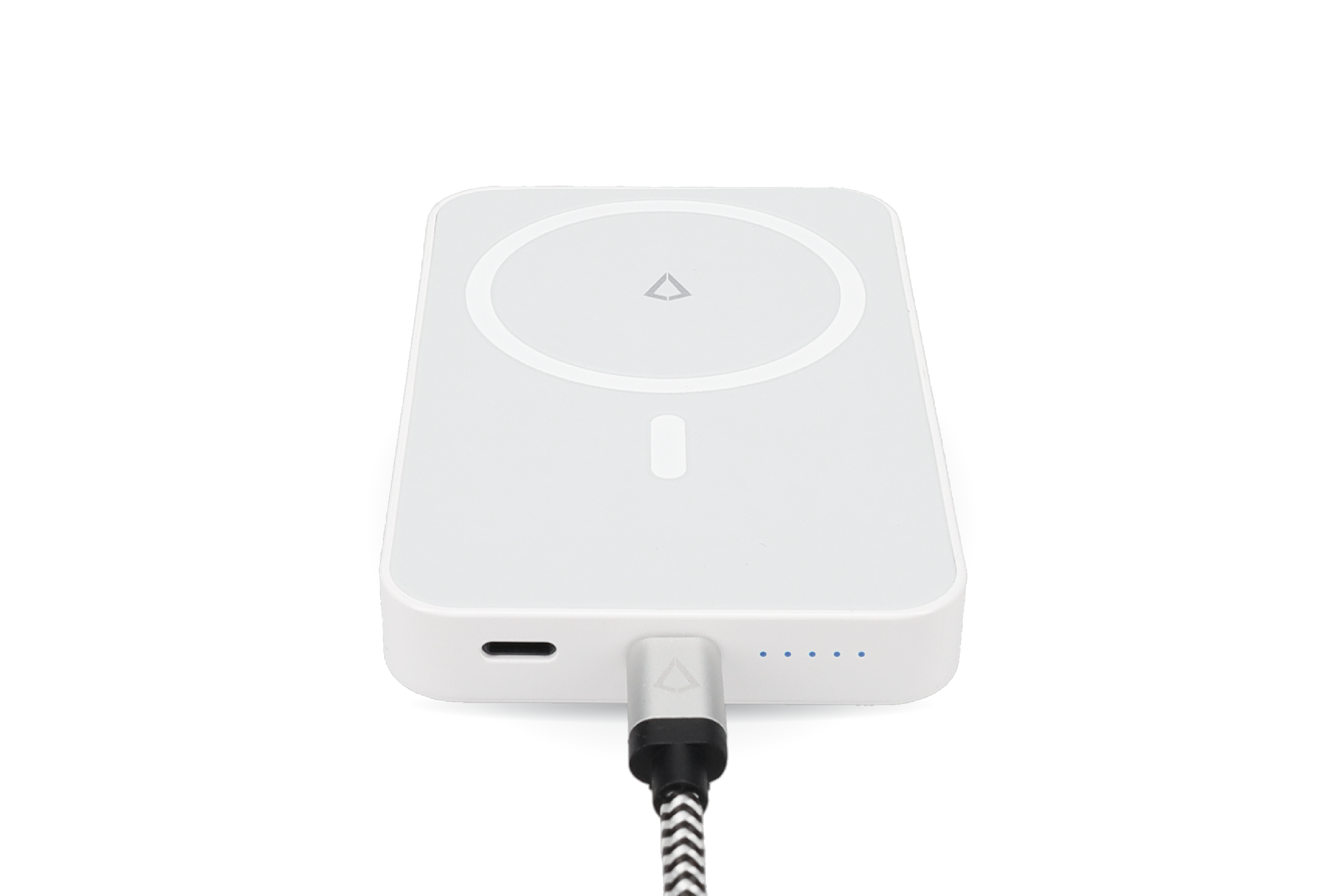 White electronic device with a cable on a white background