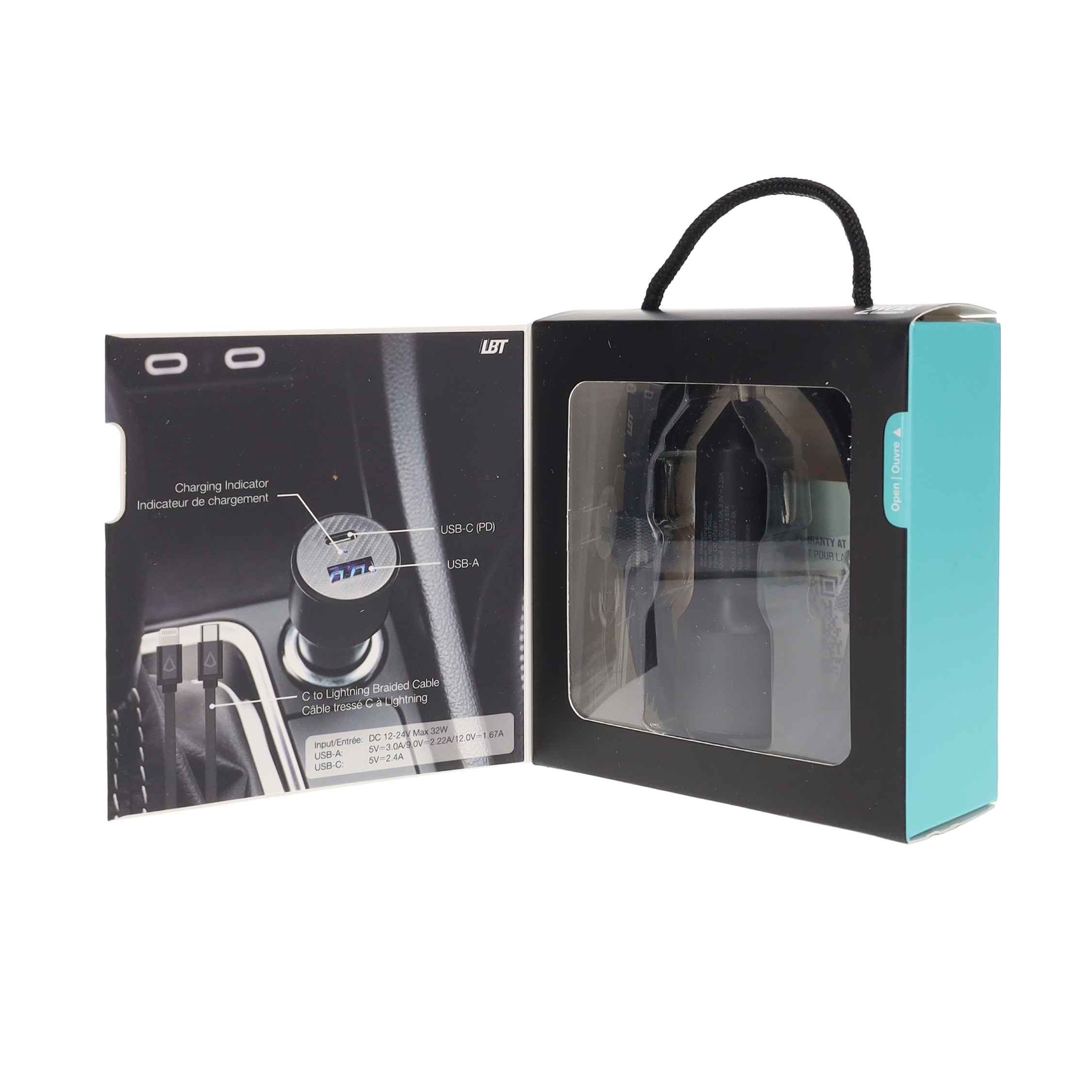 32W PD Dual-port Car Charger with 4 ft Cable (USB-C to Lightning)