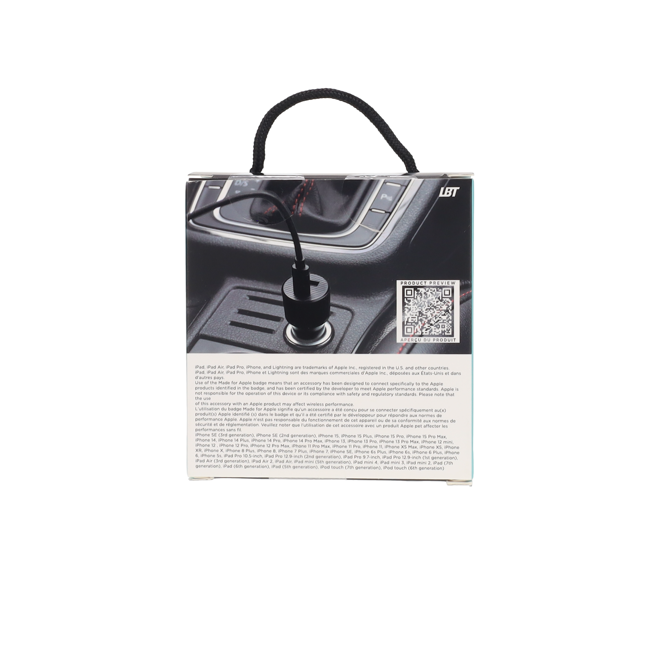 32W PD Dual-port Car Charger with 4 ft Cable (USB-C to Lightning)