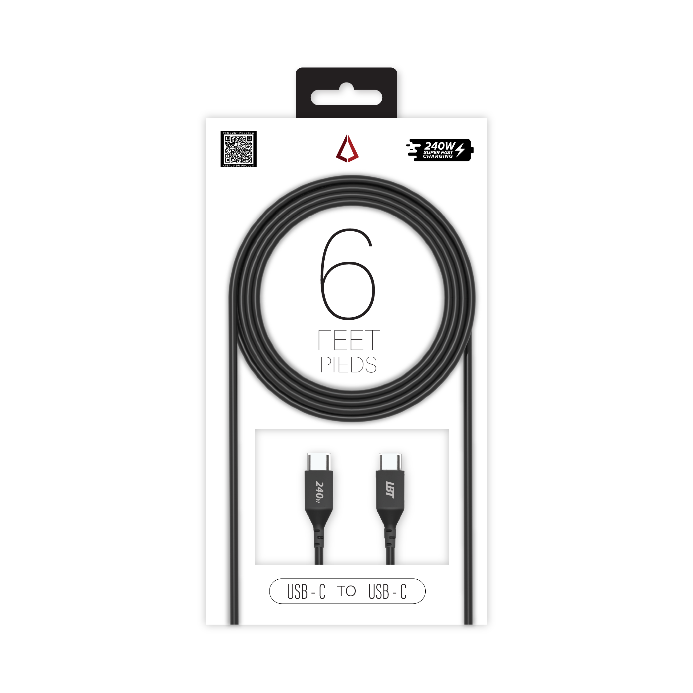 6 ft 240W Premium Black Cable (USB-C to USB-C)