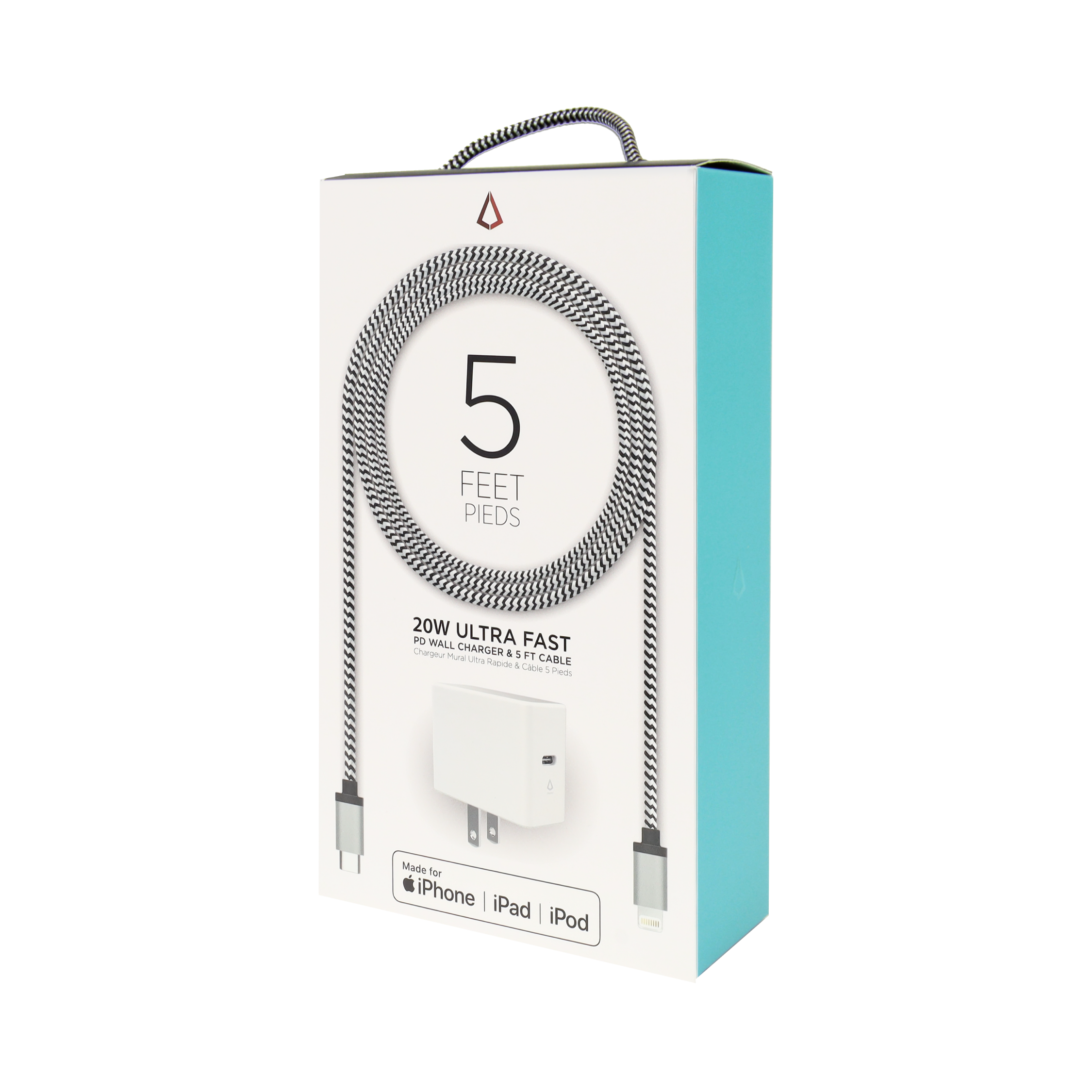20W PD Wall Charger with 5 Ft. Braided Cable (USB-C to Lightning)