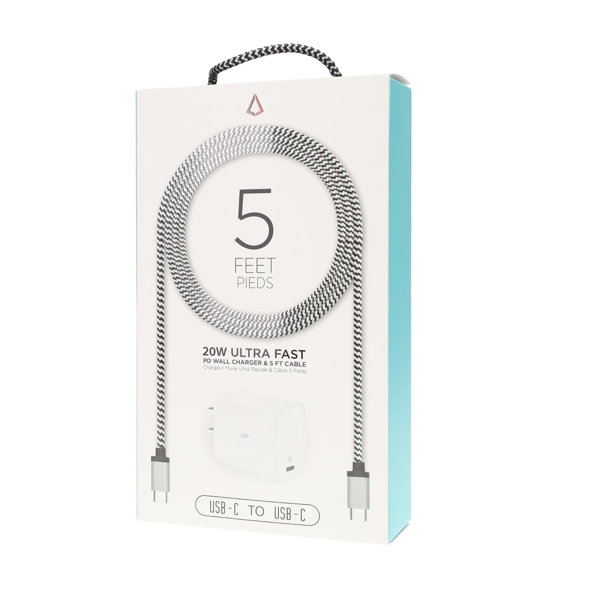 20W PD Wall Charger with 5 Ft. Braided Cable (USB-C to USB-C)