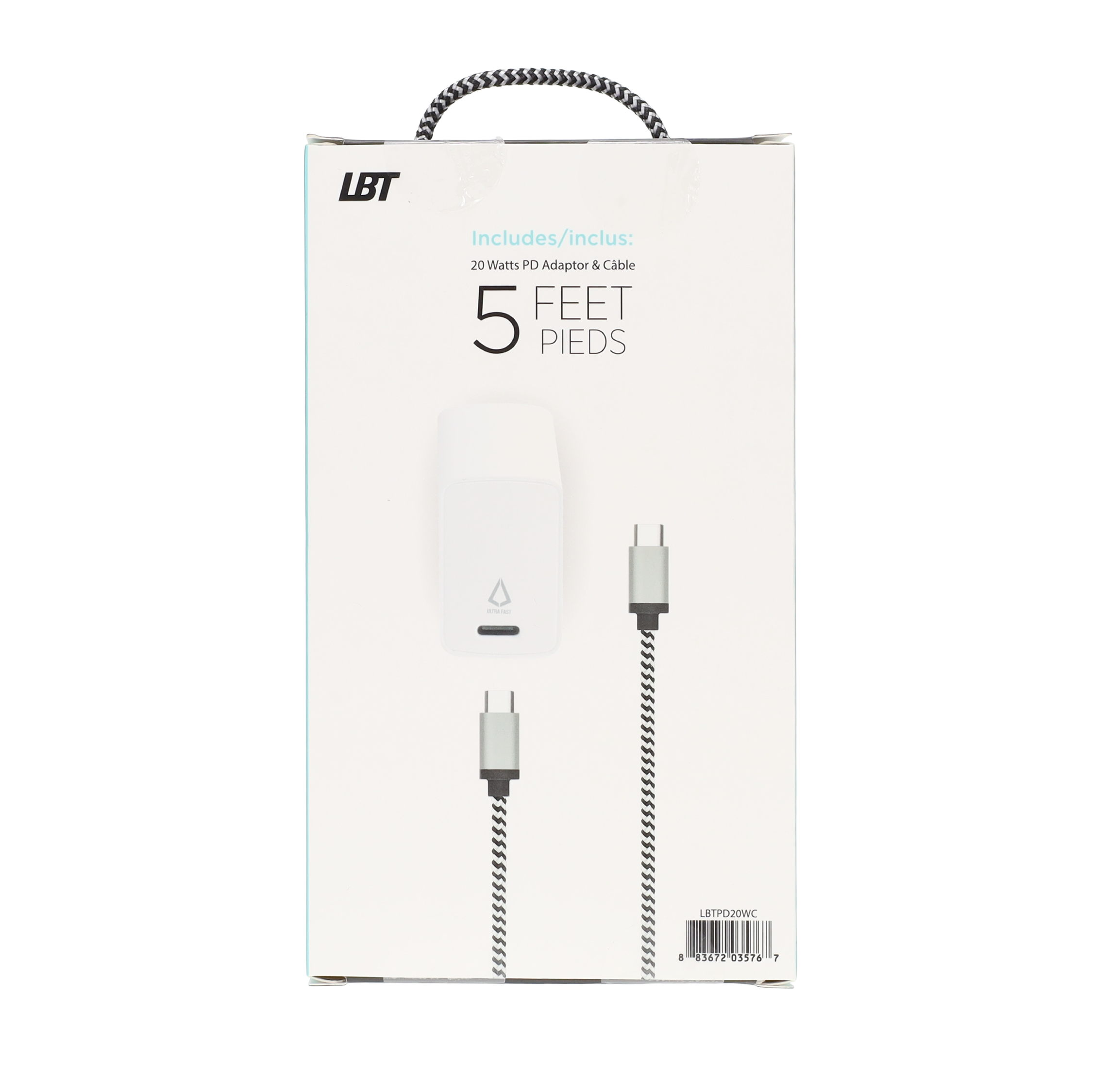 20W PD Wall Charger with 5 Ft. Braided Cable (USB-C to USB-C)