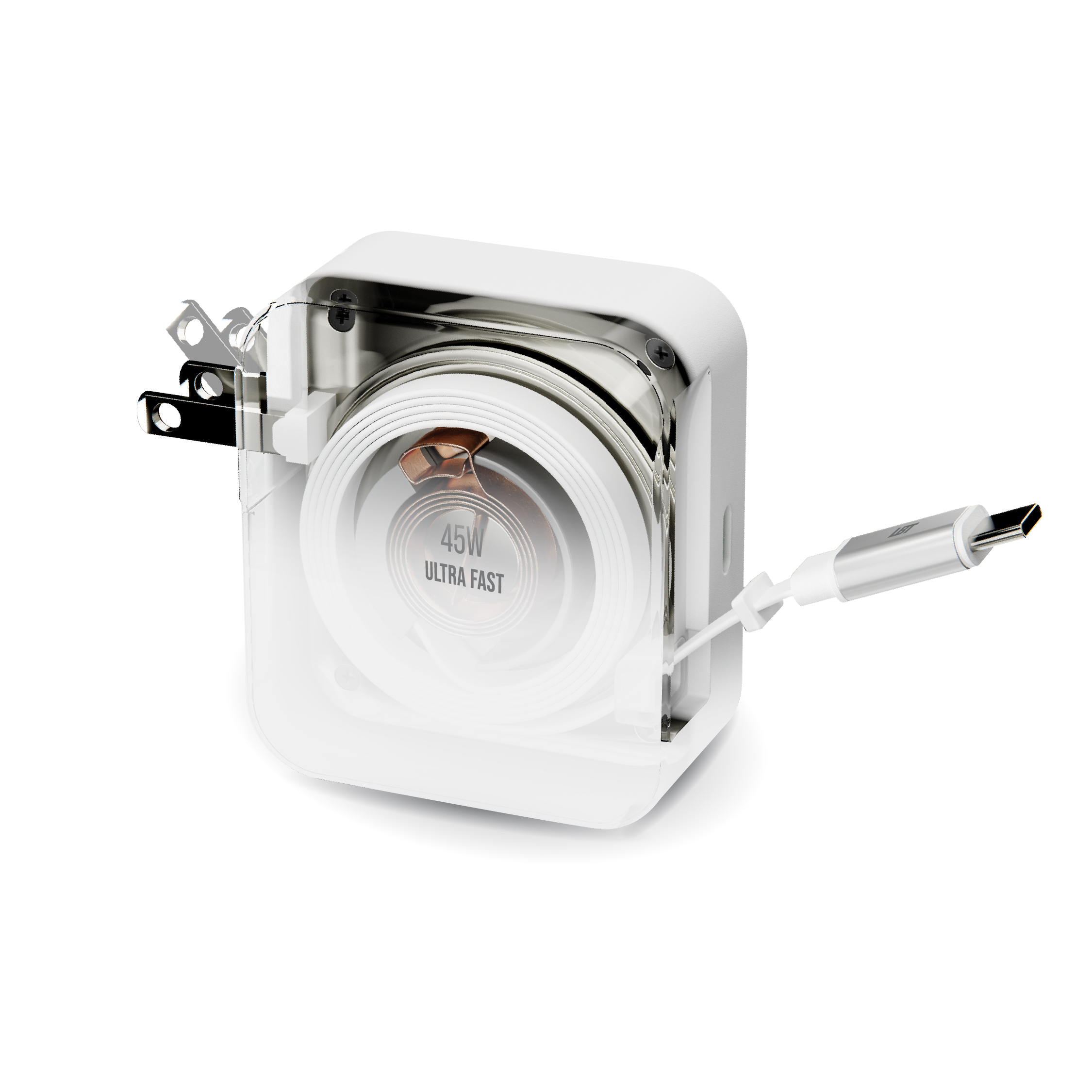 45W Retractable Built-in Cable Charger with Extra Port