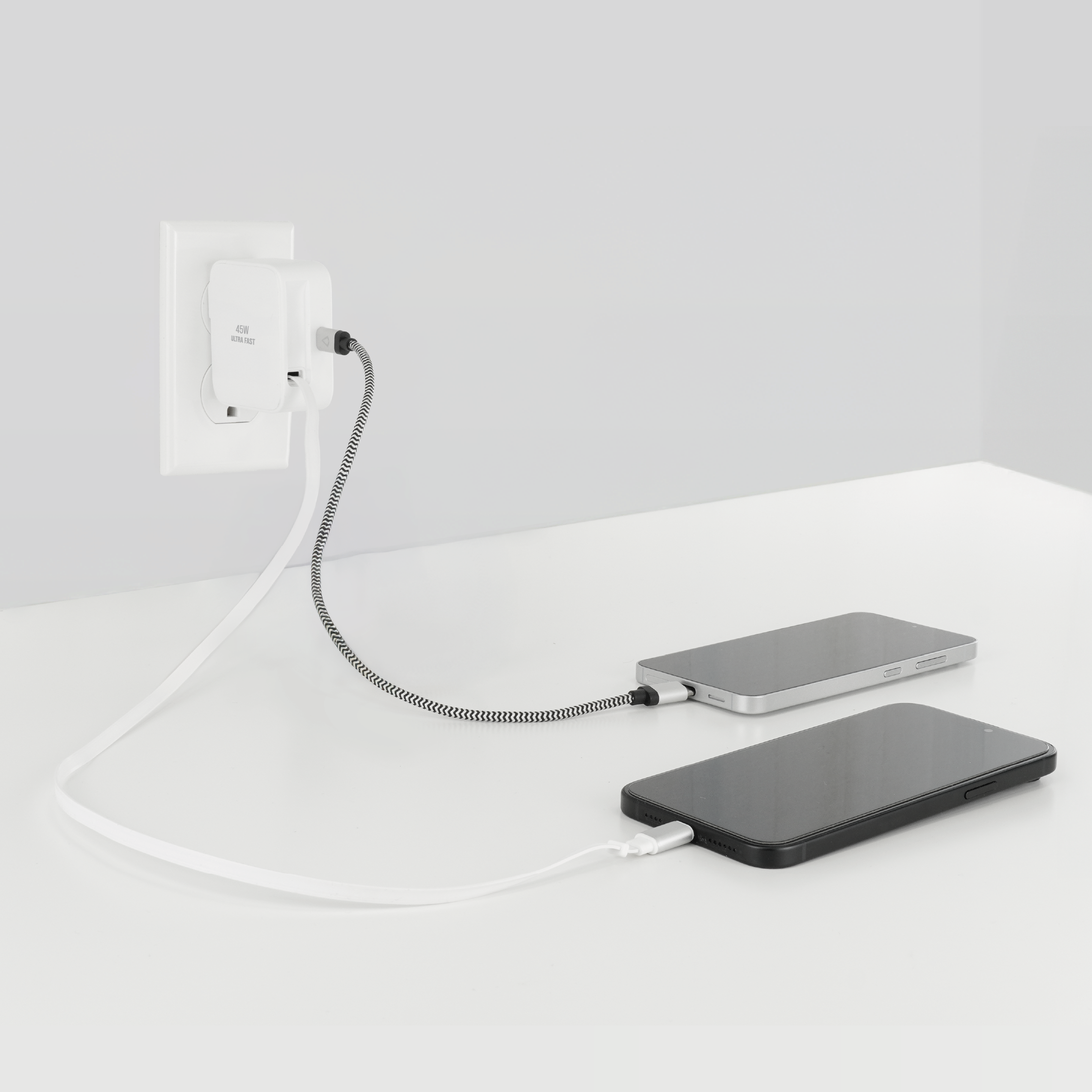 45W Retractable Built-in Cable Charger with Extra Port