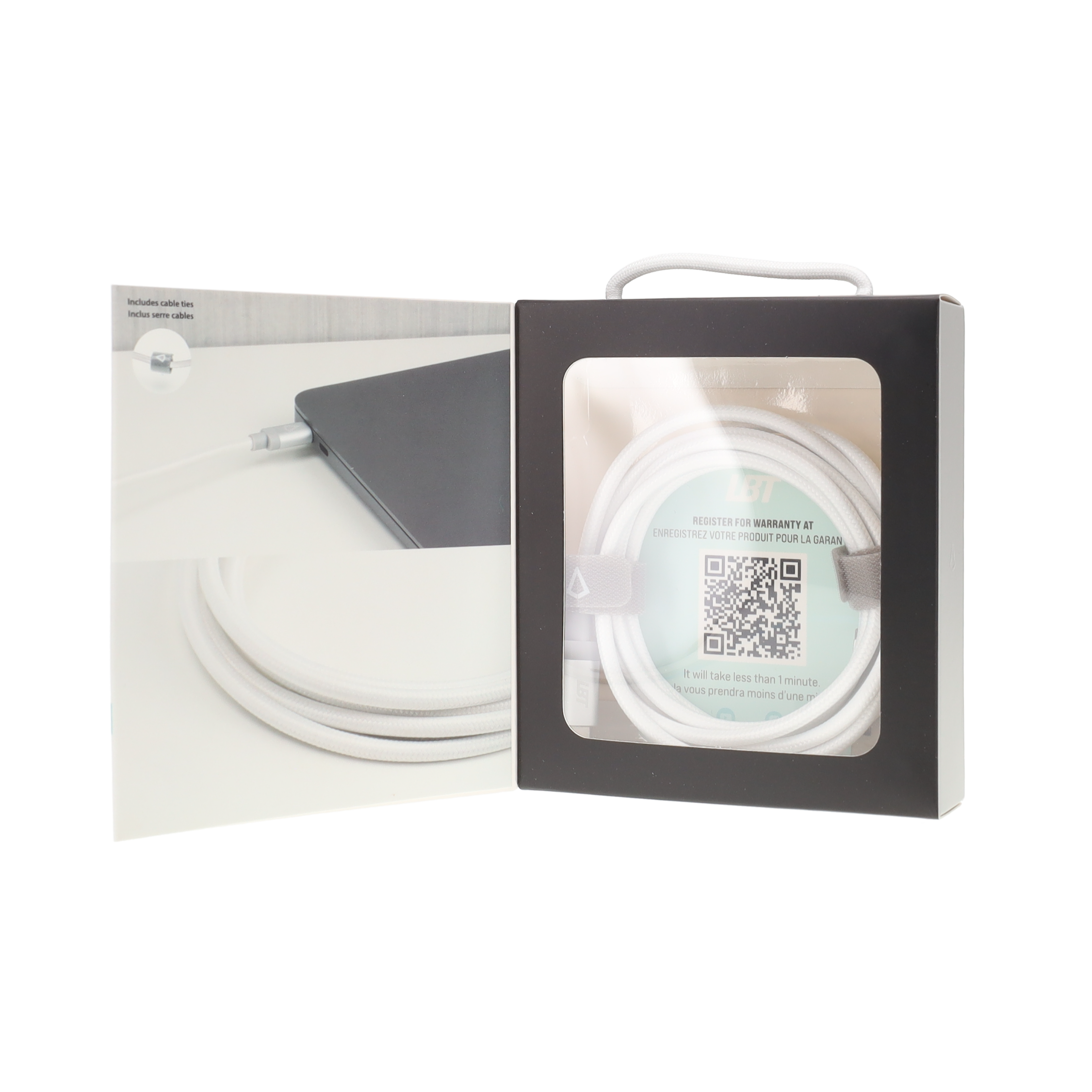 5 ft Braided White Cable (USB-A to USB-C)