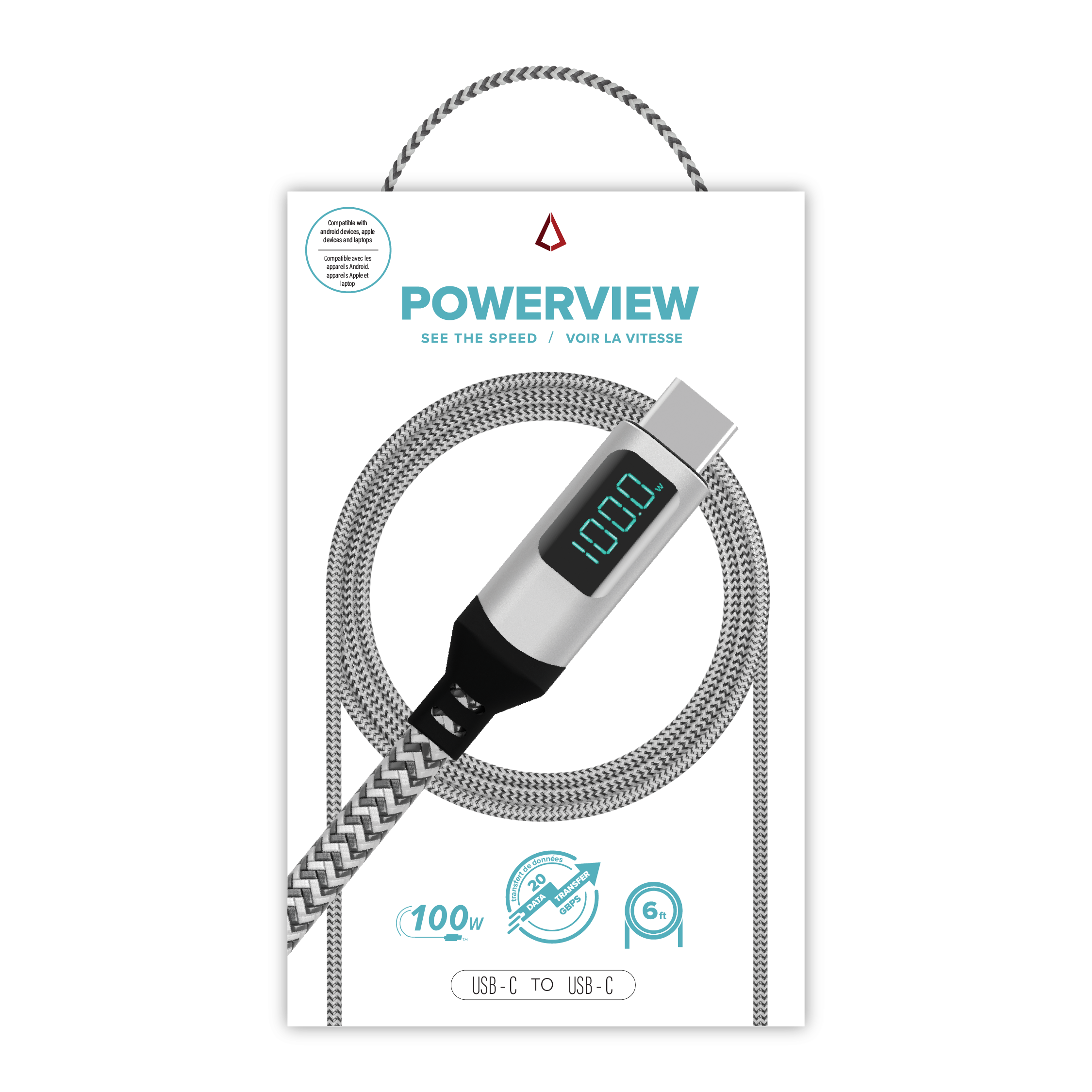 6 Ft. Powerview Braided Cable (USB-C to USB-C) (20 Gbps/100W)