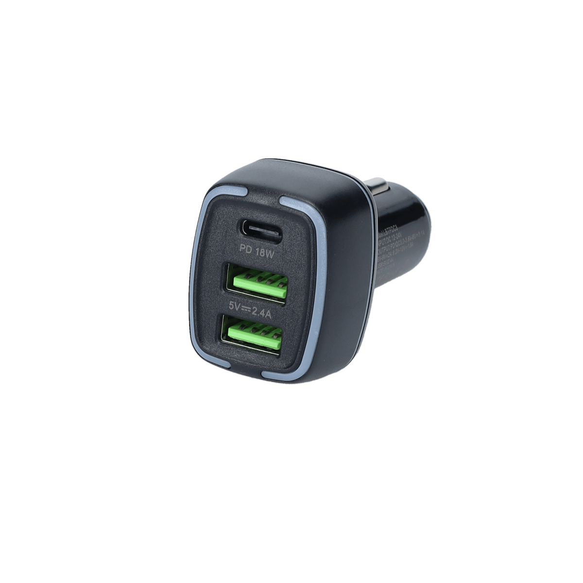 PD Car Charger with 2 extra USB-A ports (18W PD + 12W USB A)