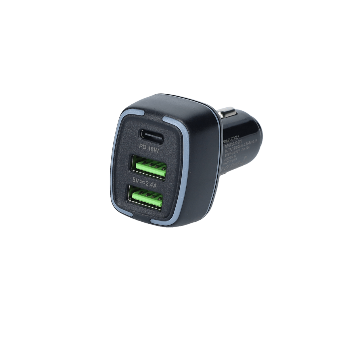 PD Car Charger with 2 extra USB-A ports (18W PD + 12W USB A)