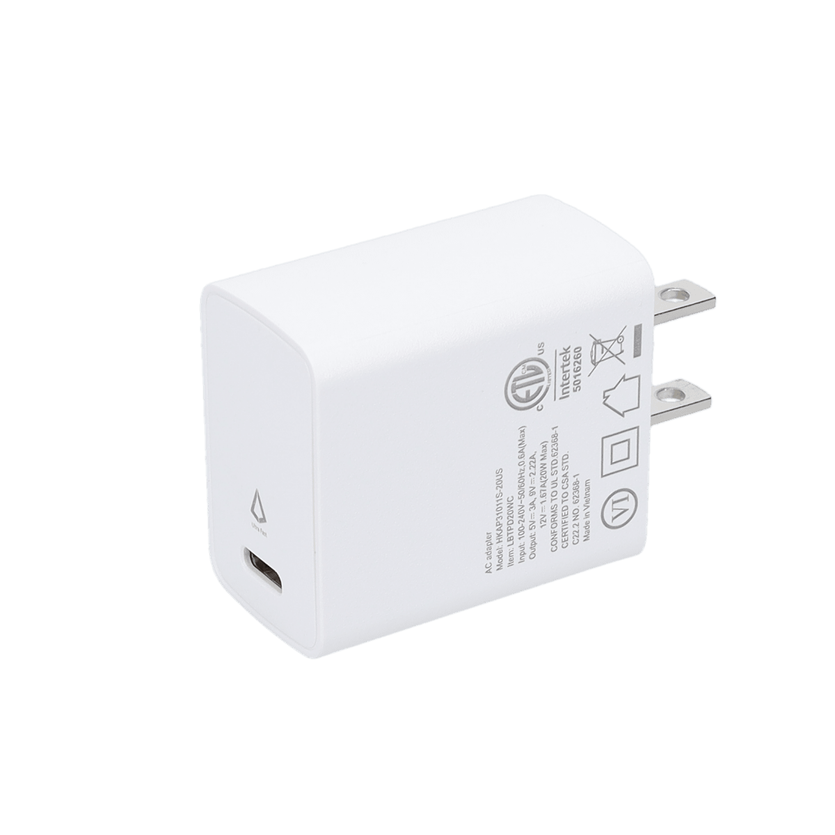 20W PD Wall Charger with 5 Ft Braided Cable (USB-C to USB-C)