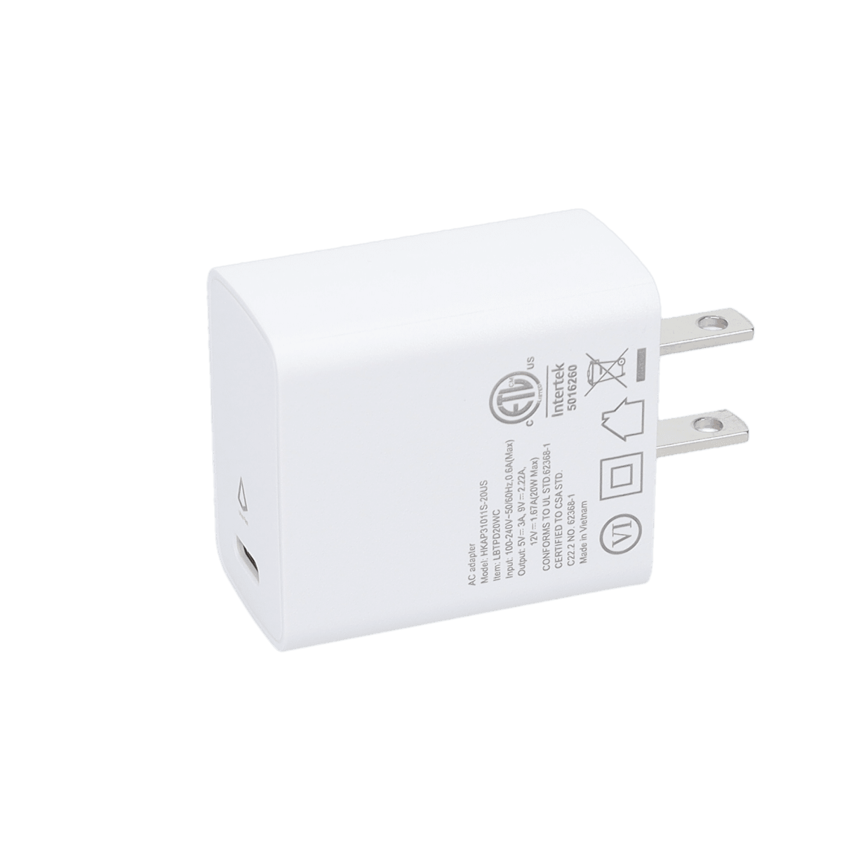 20W PD Wall Charger with 5 Ft Braided Cable (USB-C to USB-C)