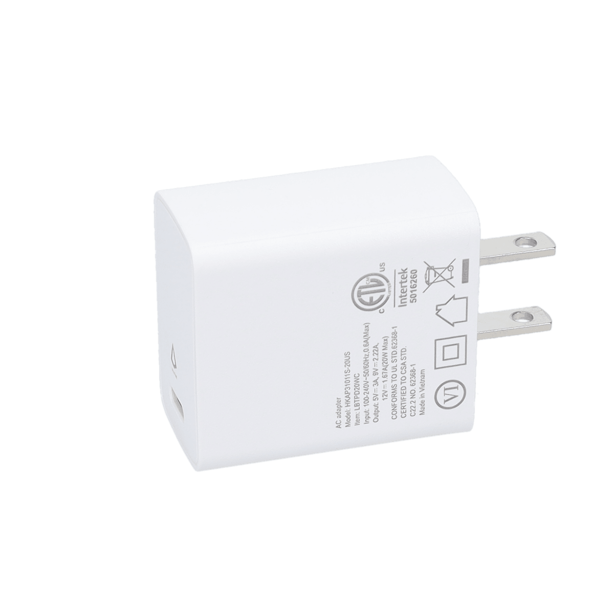 20W PD Wall Charger with 5 Ft Braided Cable (USB-C to USB-C)