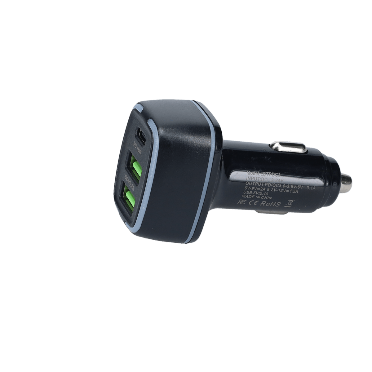 PD Car Charger with 2 extra USB-A ports (18W PD + 12W USB A)