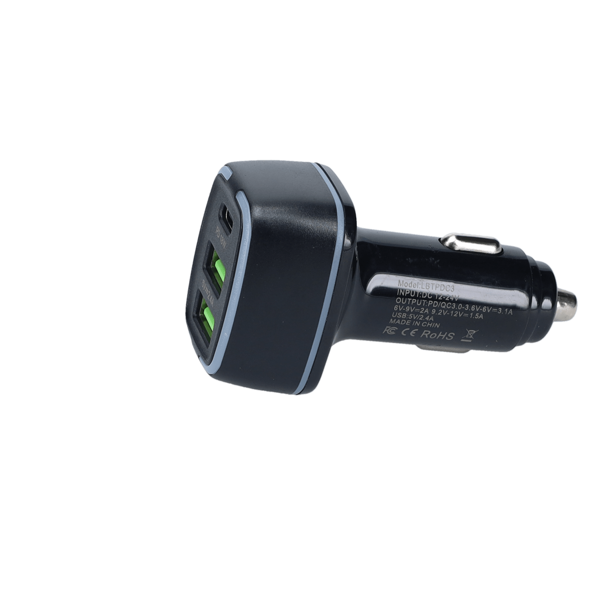 PD Car Charger with 2 extra USB-A ports (18W PD + 12W USB A)