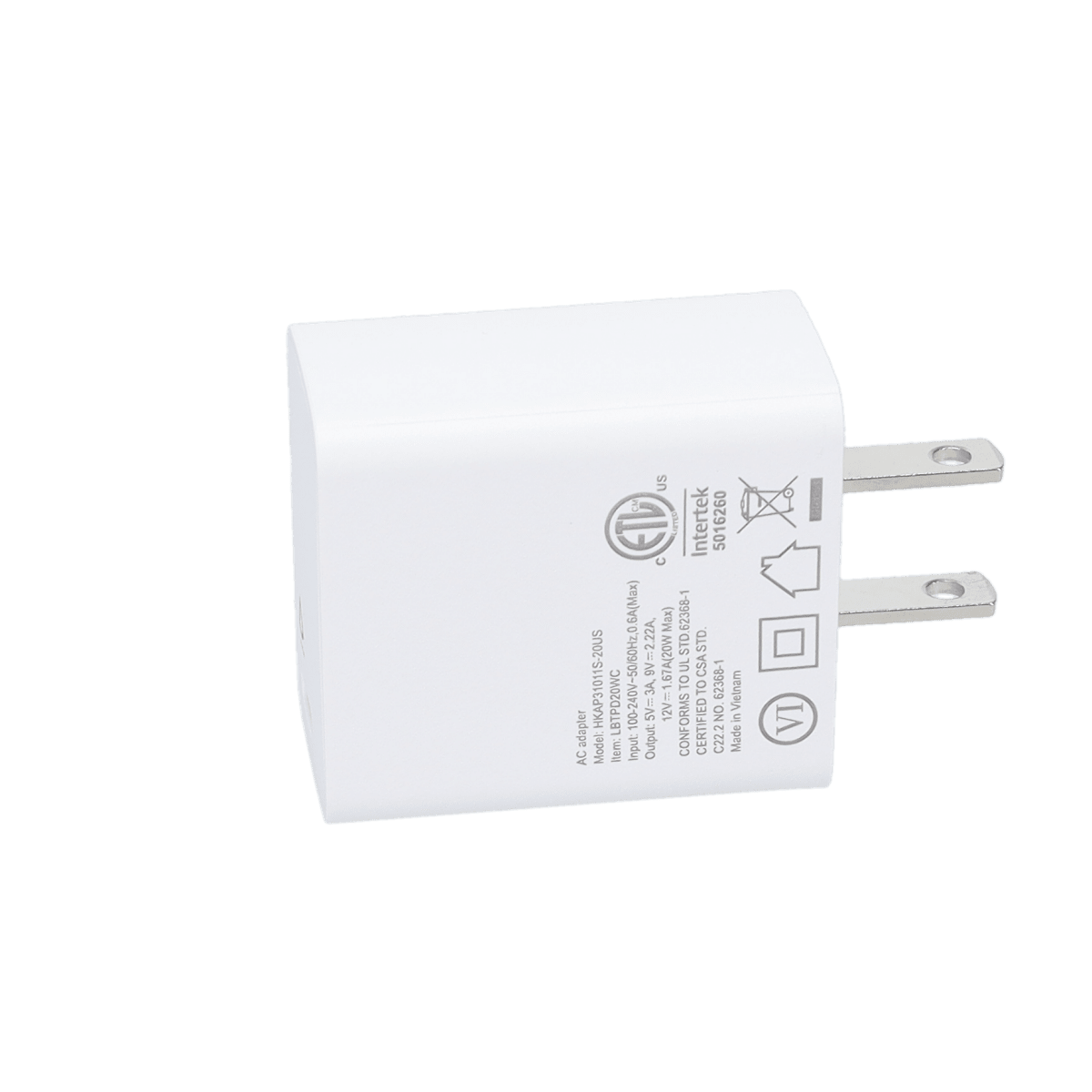20W PD Wall Charger with 5 Ft Braided Cable (USB-C to USB-C)