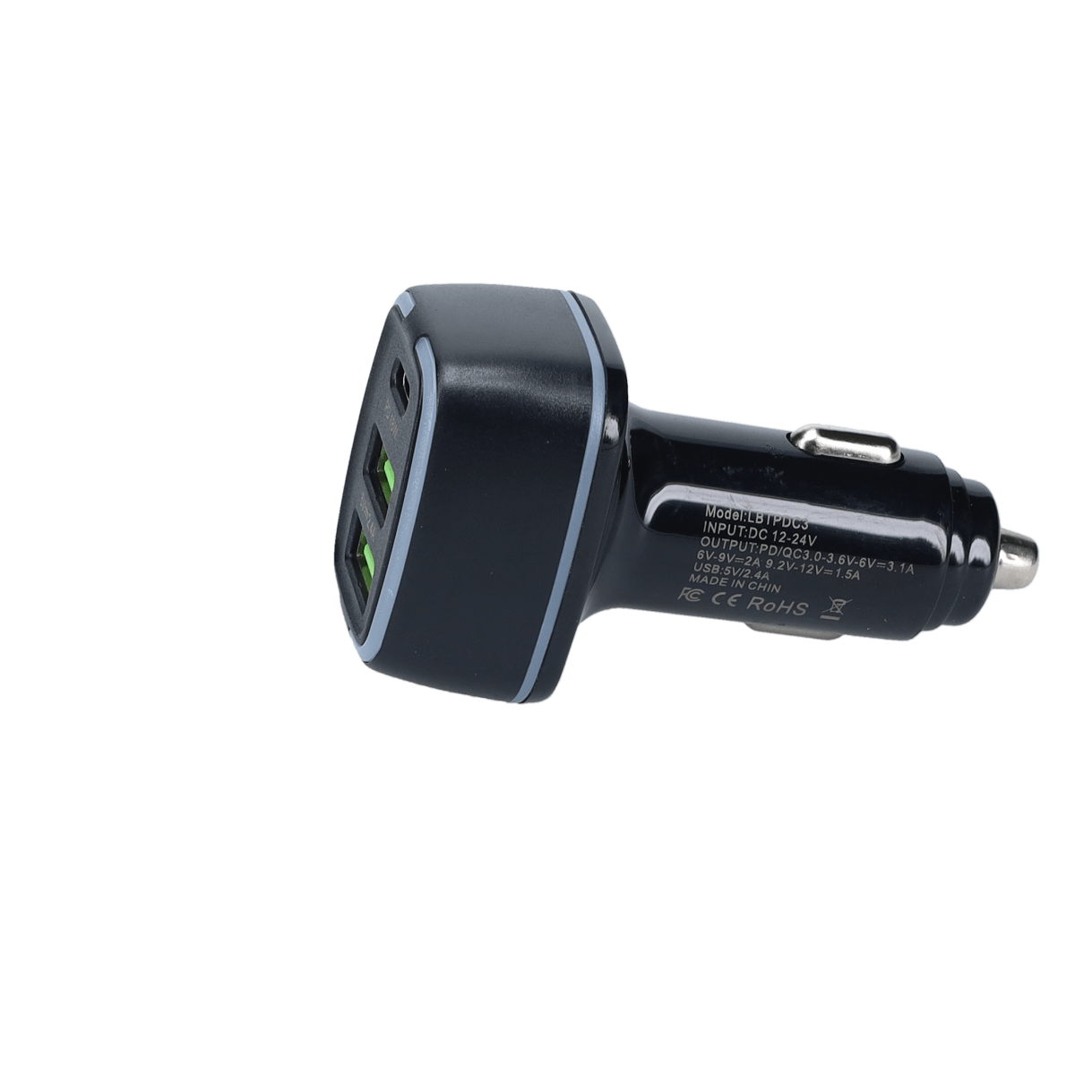 PD Car Charger with 2 extra USB-A ports (18W PD + 12W USB A)