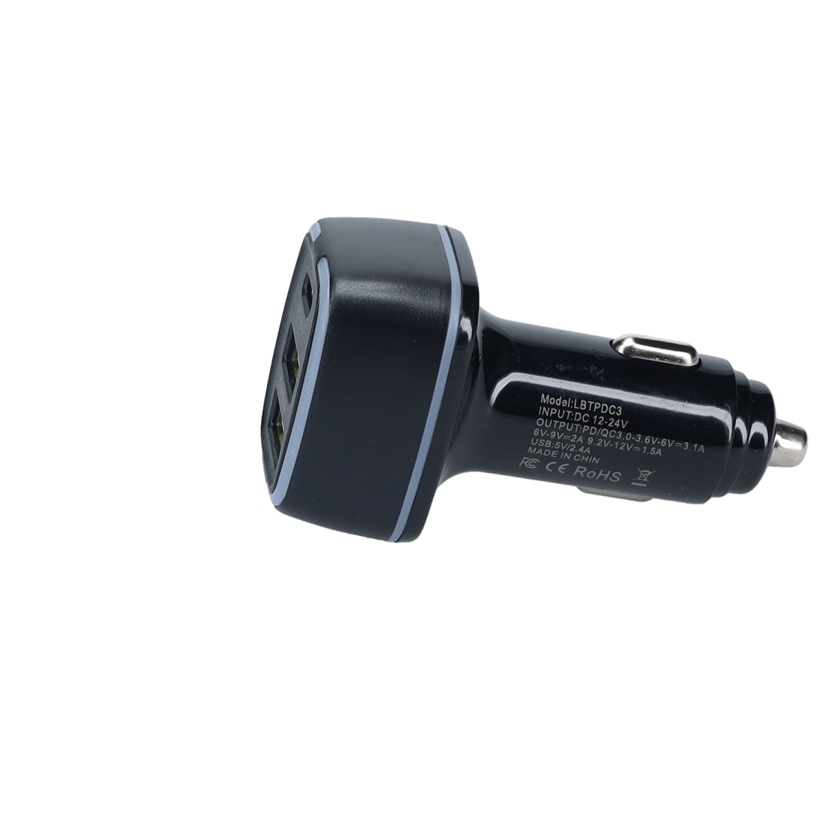 PD Car Charger with 2 extra USB-A ports (18W PD + 12W USB A)