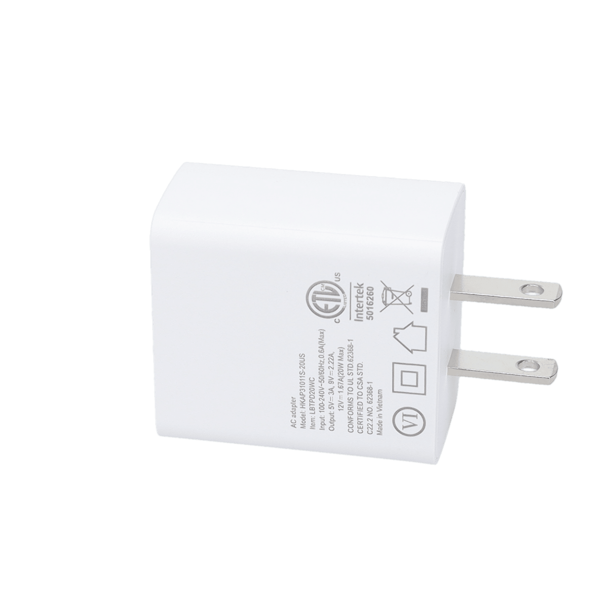 20W PD Wall Charger with 5 Ft Braided Cable (USB-C to USB-C)