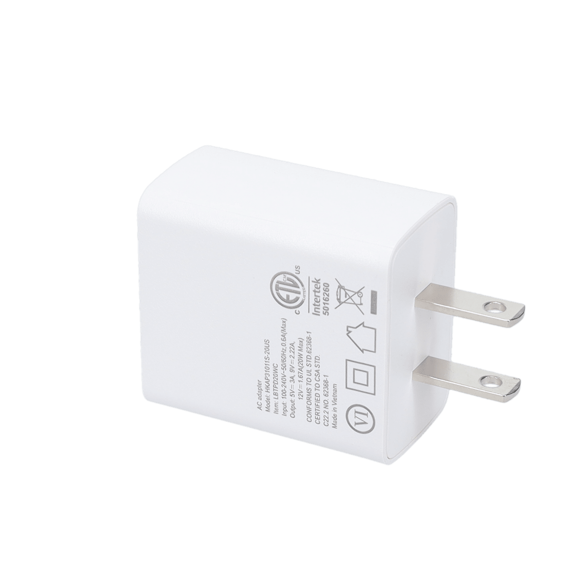 20W PD Wall Charger with 5 Ft Braided Cable (USB-C to USB-C)