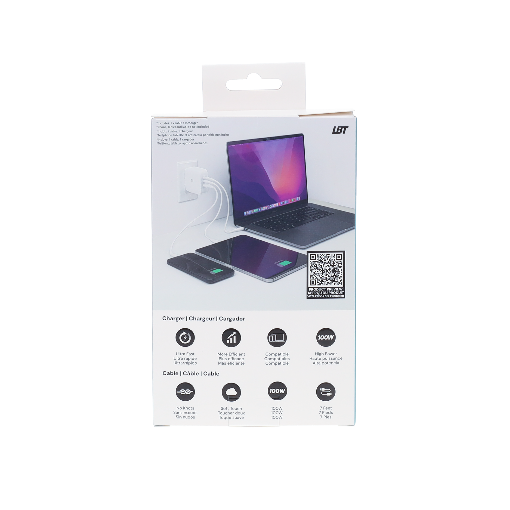 3-Port 100W Wall Charger & Cable