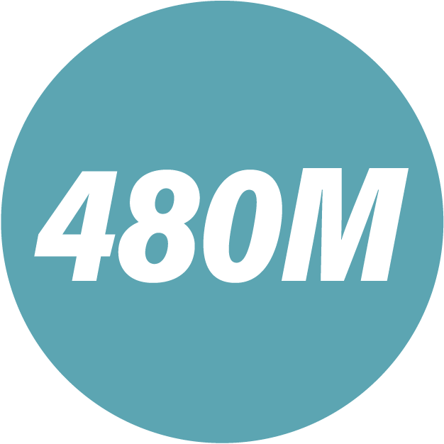 Teal circle with '480M' in white text