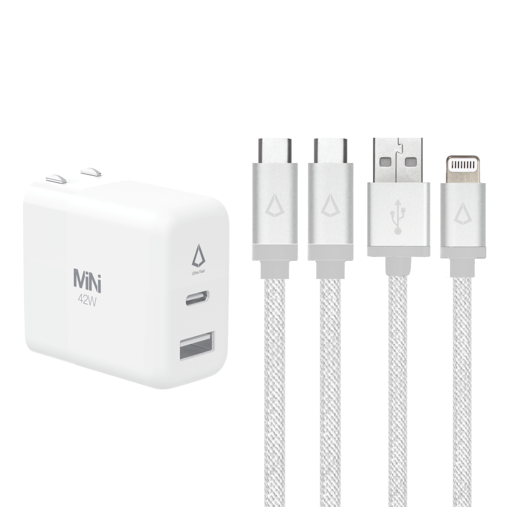 42W GaN PD Wall Charger with 5 Ft. Braided White Cables