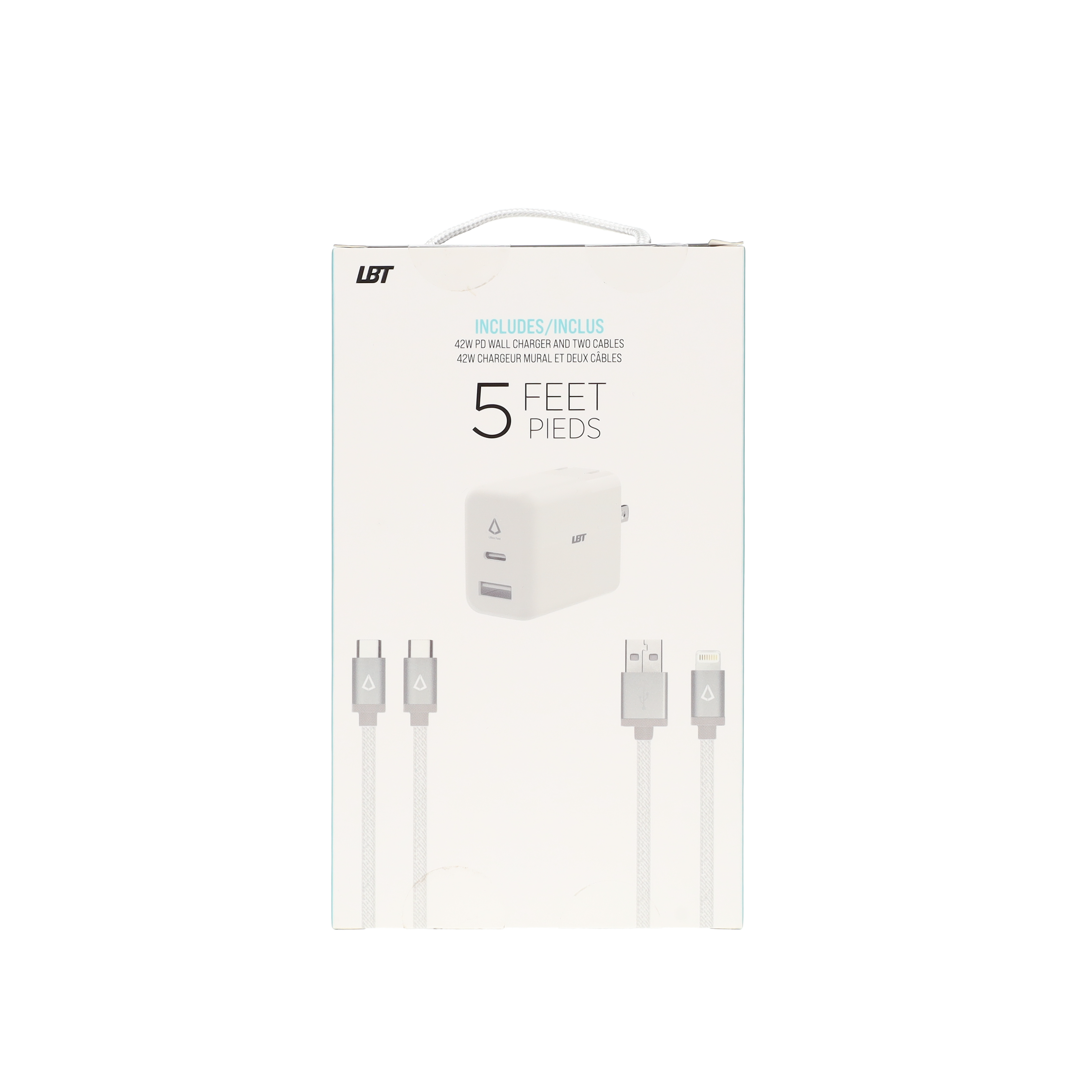 42W GaN PD Wall Charger with 5 ft Braided White Cables