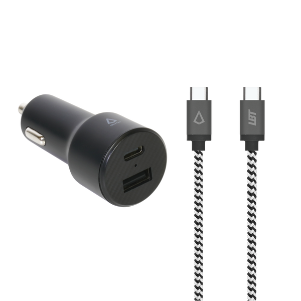 20W Dual Port Car Charger with 4ft Cable (USB-C to C)