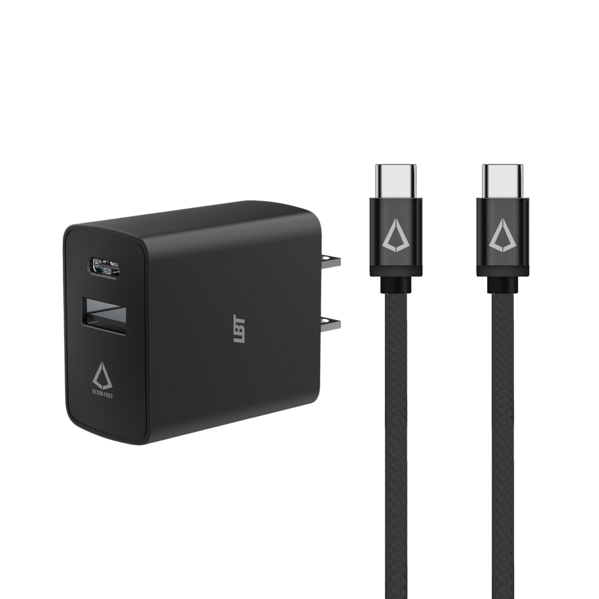 20W PD Dual-port Wall Charger with 4 Ft. Black Cable (USB-C to USB-C)