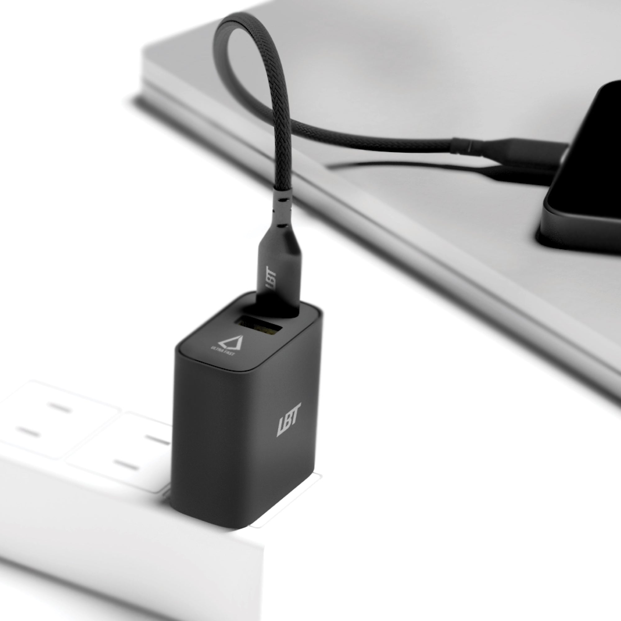 20W PD Dual-port Wall Charger with 4 Ft. Black Cable (USB-C to USB-C)