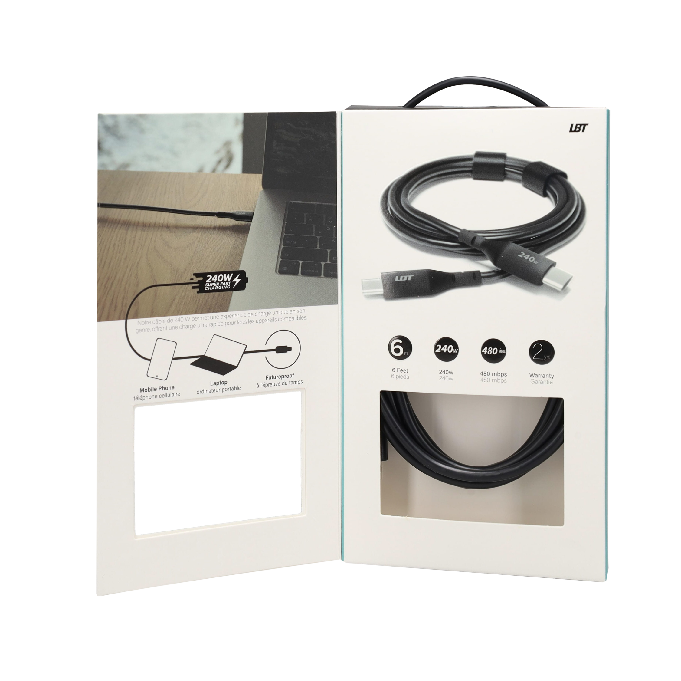 6 ft 240W Premium Black Cable (USB-C to USB-C)