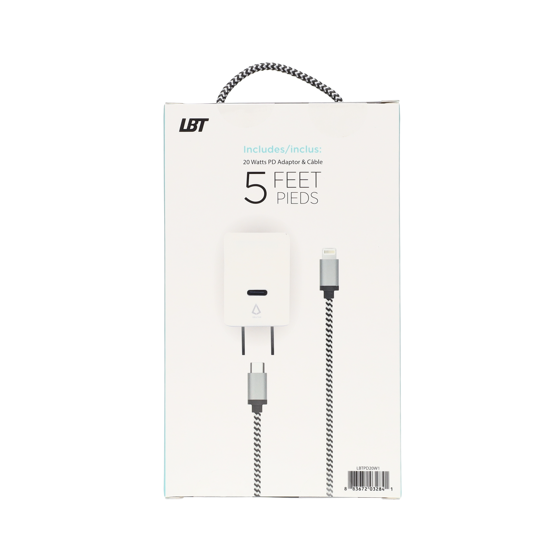 20W PD Wall Charger with 5 Ft. Braided Cable (USB-C to Lightning)