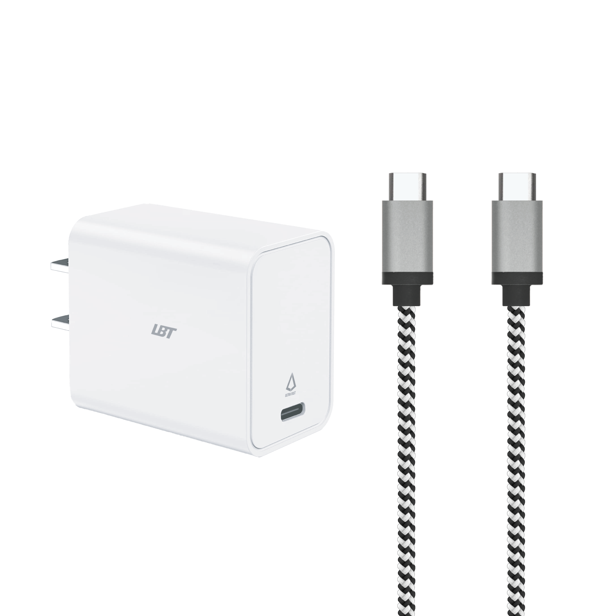 20W PD Wall Charger with 5 Ft Braided Cable (USB-C to USB-C)