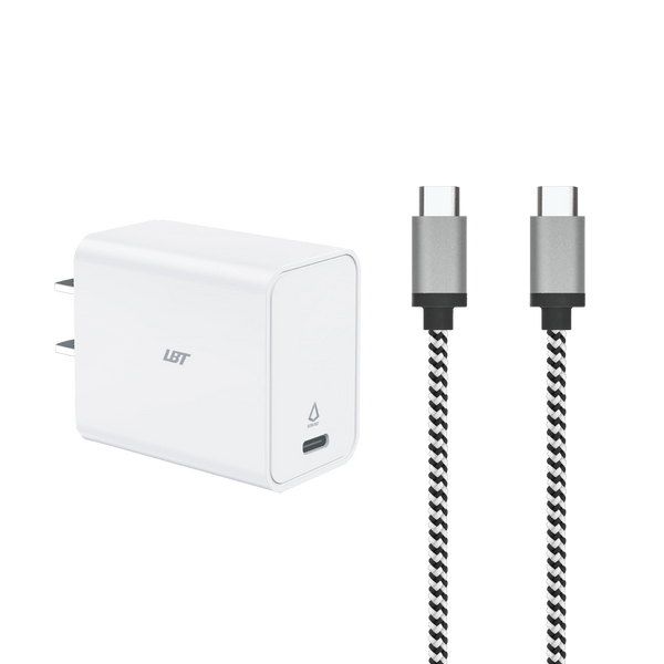 20W PD Wall Charger with 5 Ft Braided Cable (USB-C to USB-C)