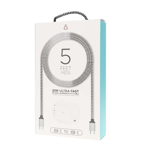 20W PD Wall Charger with 5 Ft. Braided Cable (USB-C to USB-C)