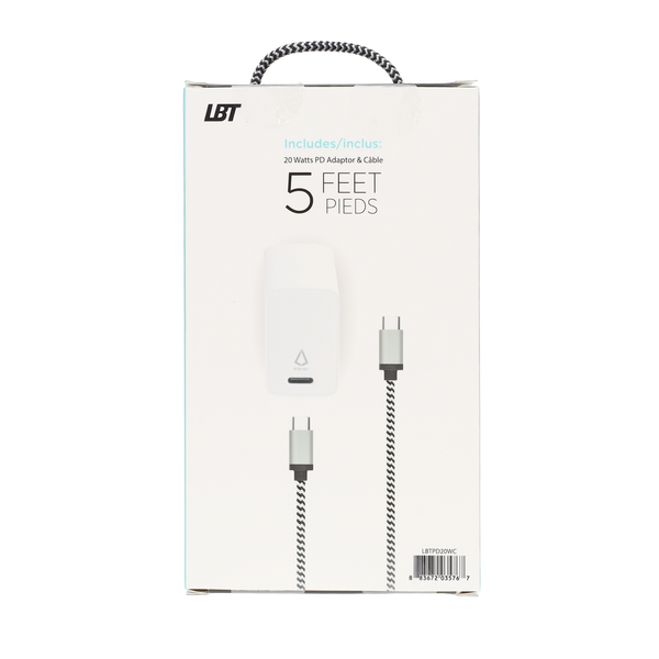 20W PD Wall Charger with 5 Ft. Braided Cable (USB-C to USB-C)