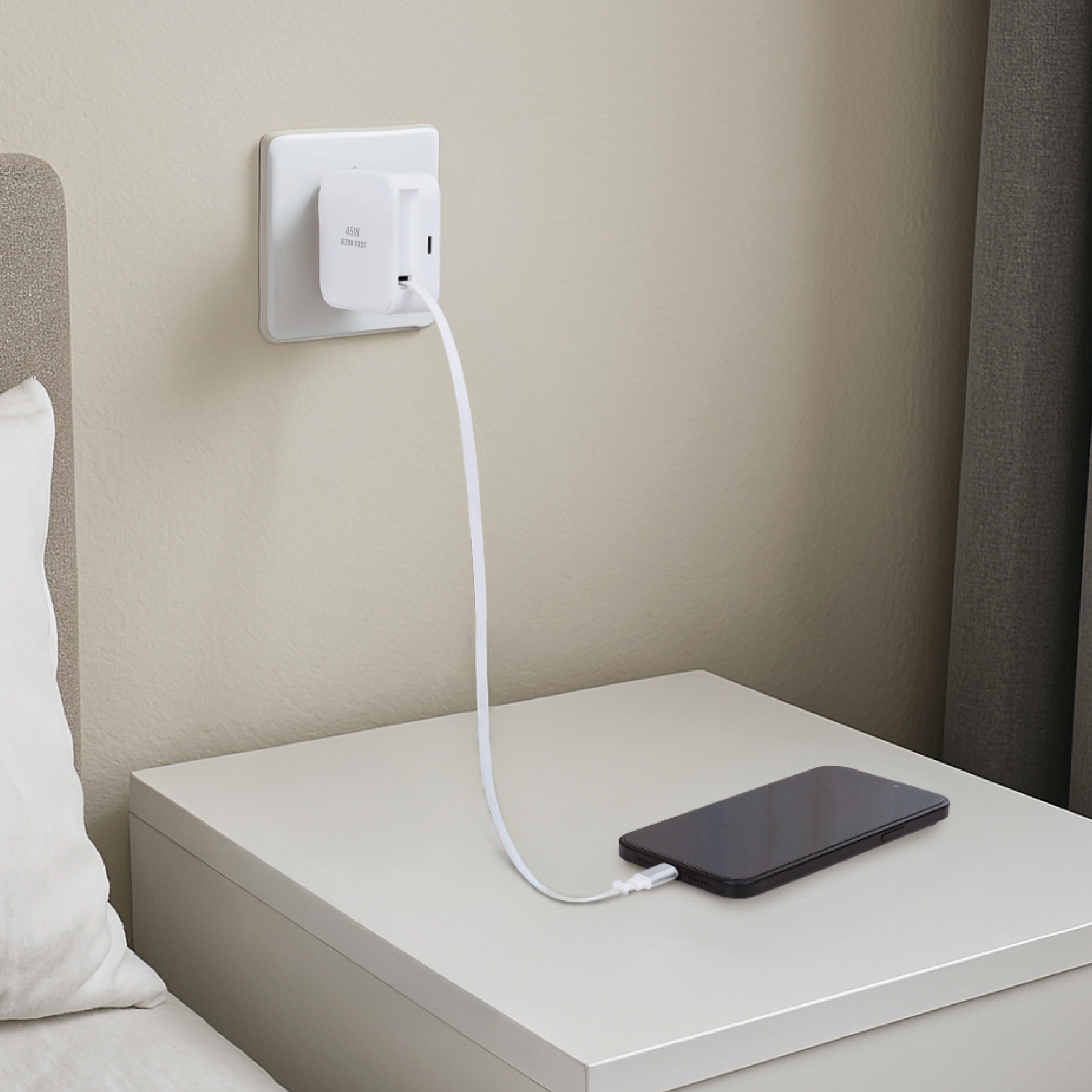 45W Retractable Built-in Cable Charger with Extra Port