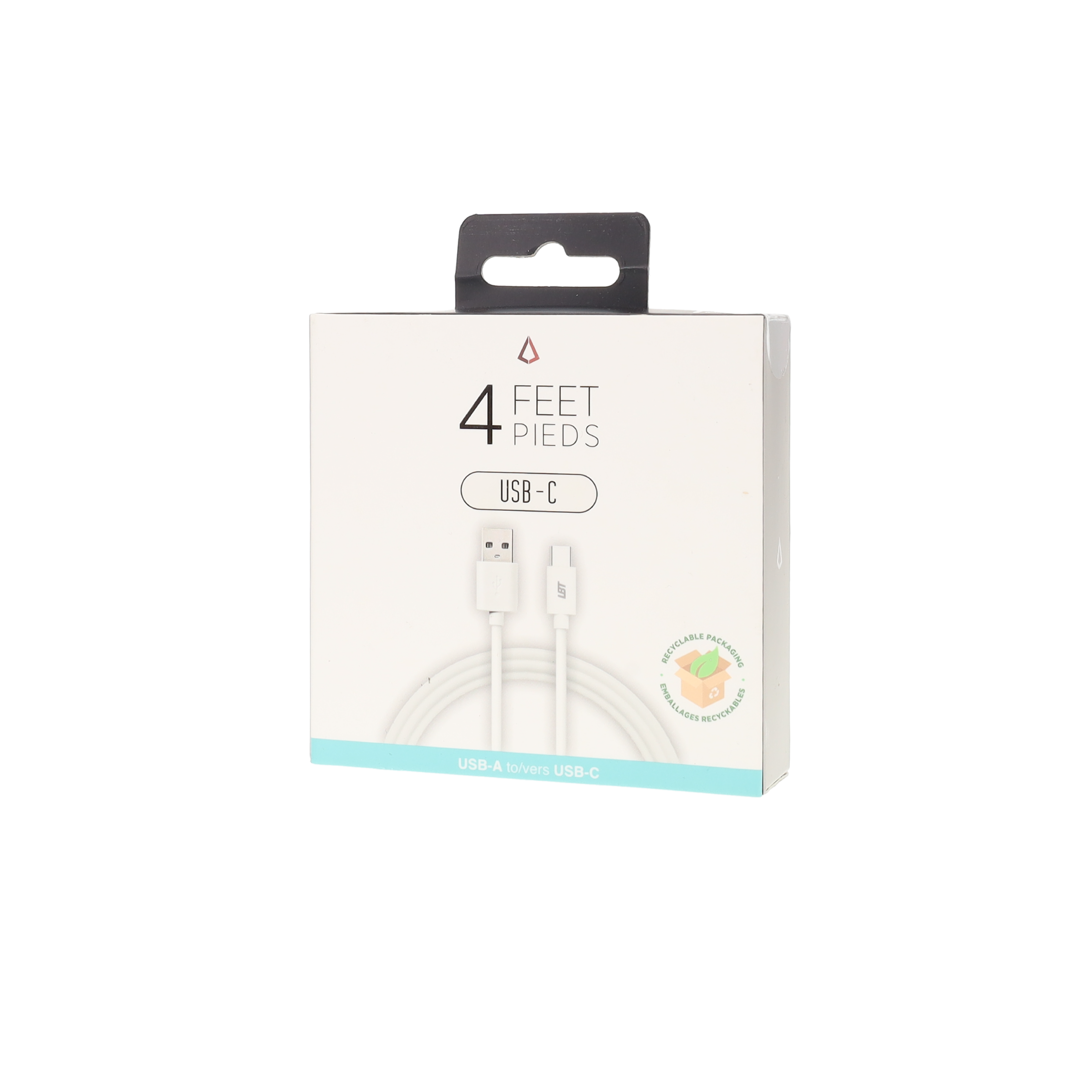 4 ft PVC White Cable (USB-A to USB-C)