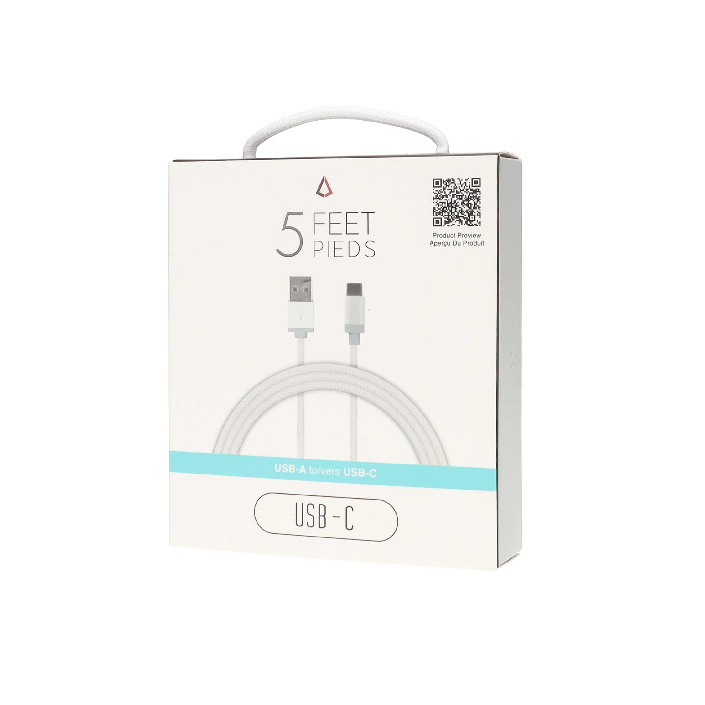 5 ft Braided White Cable (USB-A to USB-C)