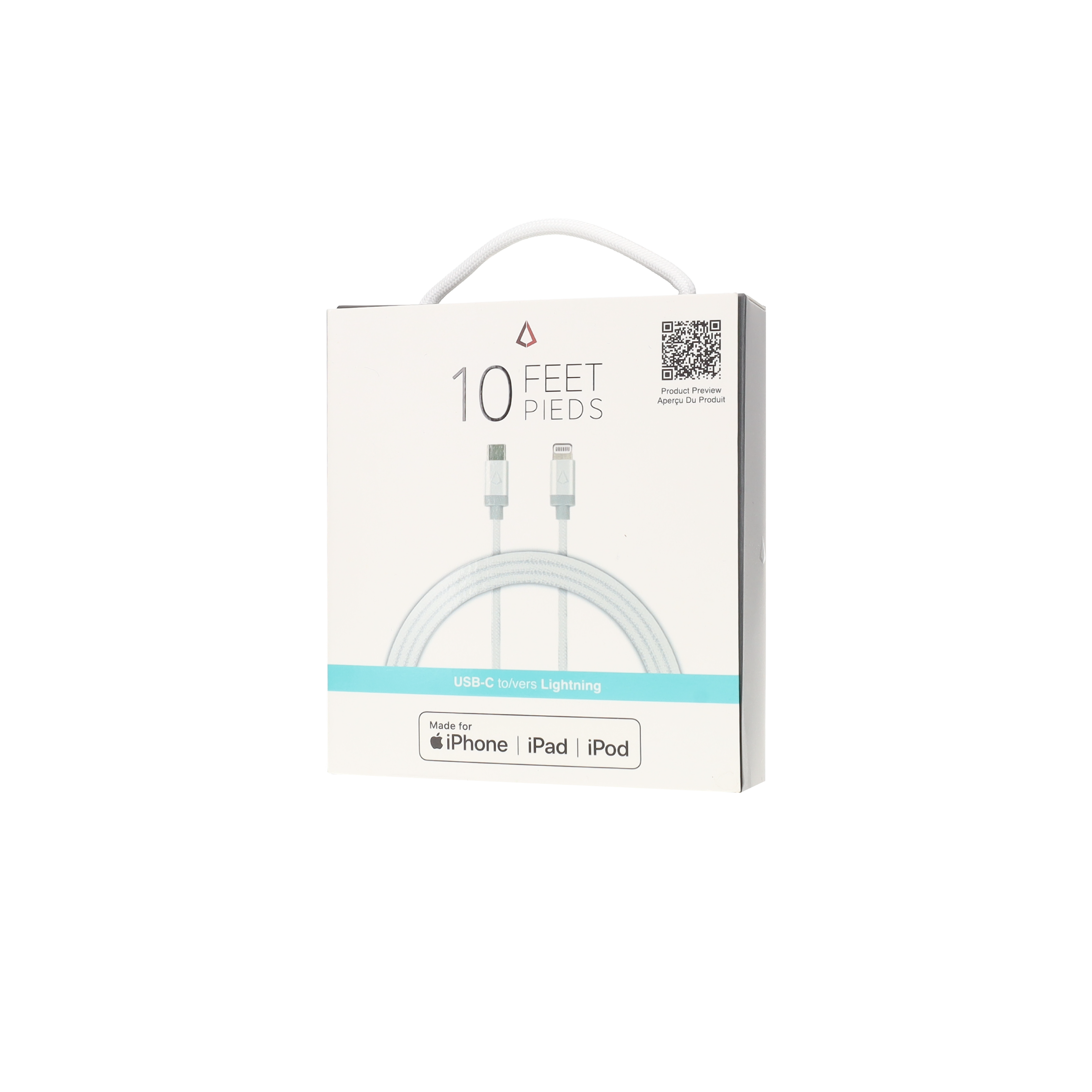 10 ft Braided White Cable (USB-C to Lightning)