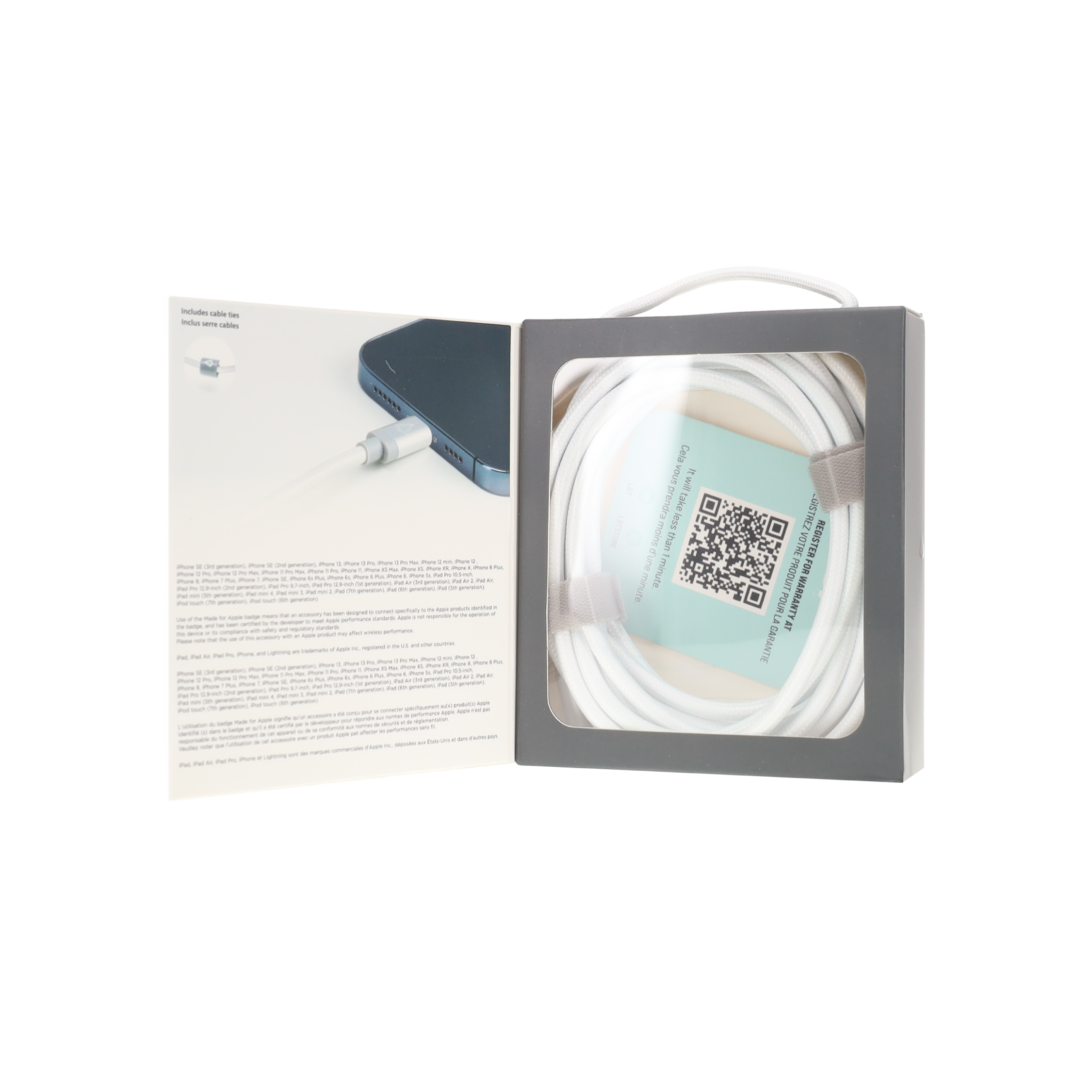 10 ft Braided White Cable (USB-C to Lightning)