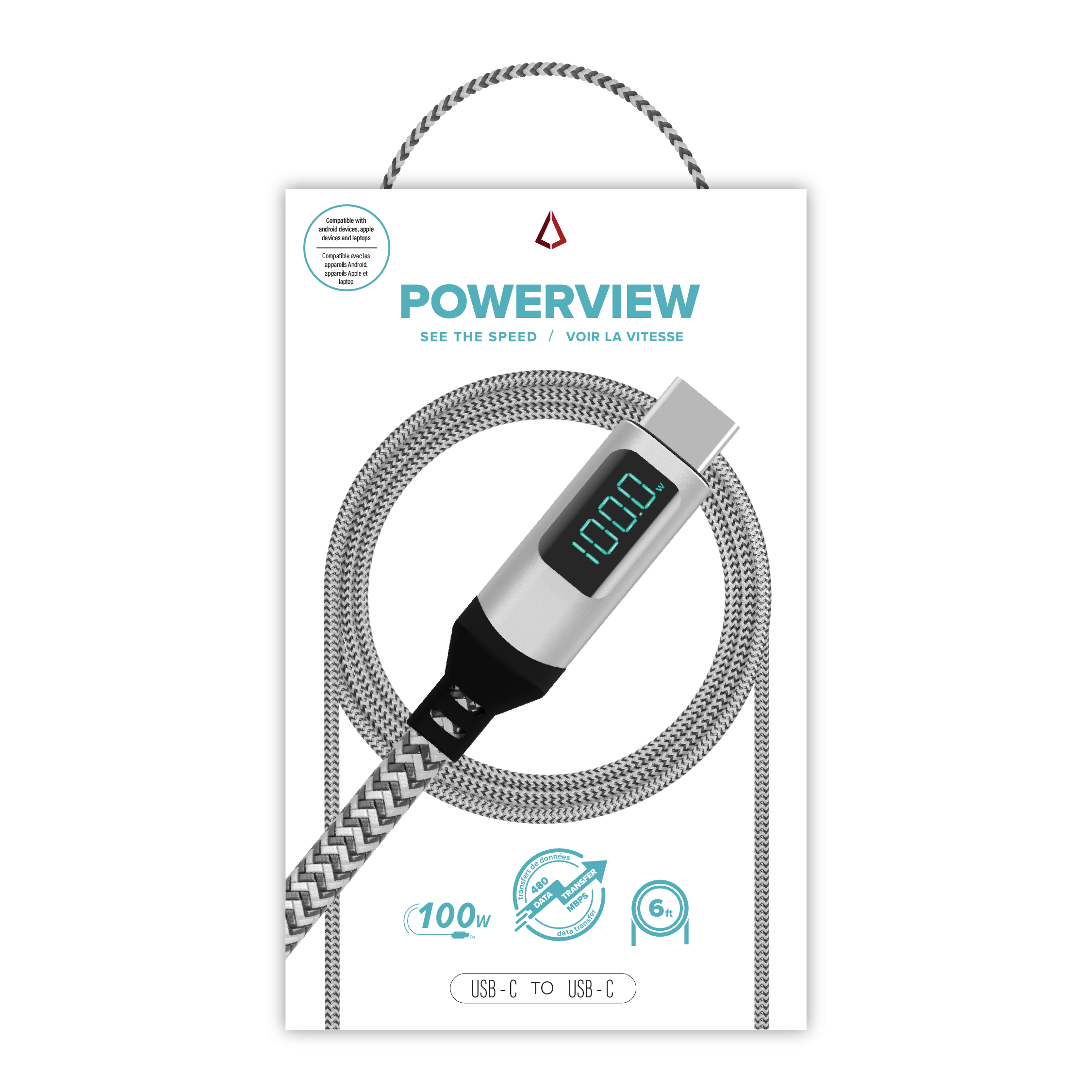 6 ft Powerview Braided Cable (USB-C to USB-C) (480Mbps/100W) replacement