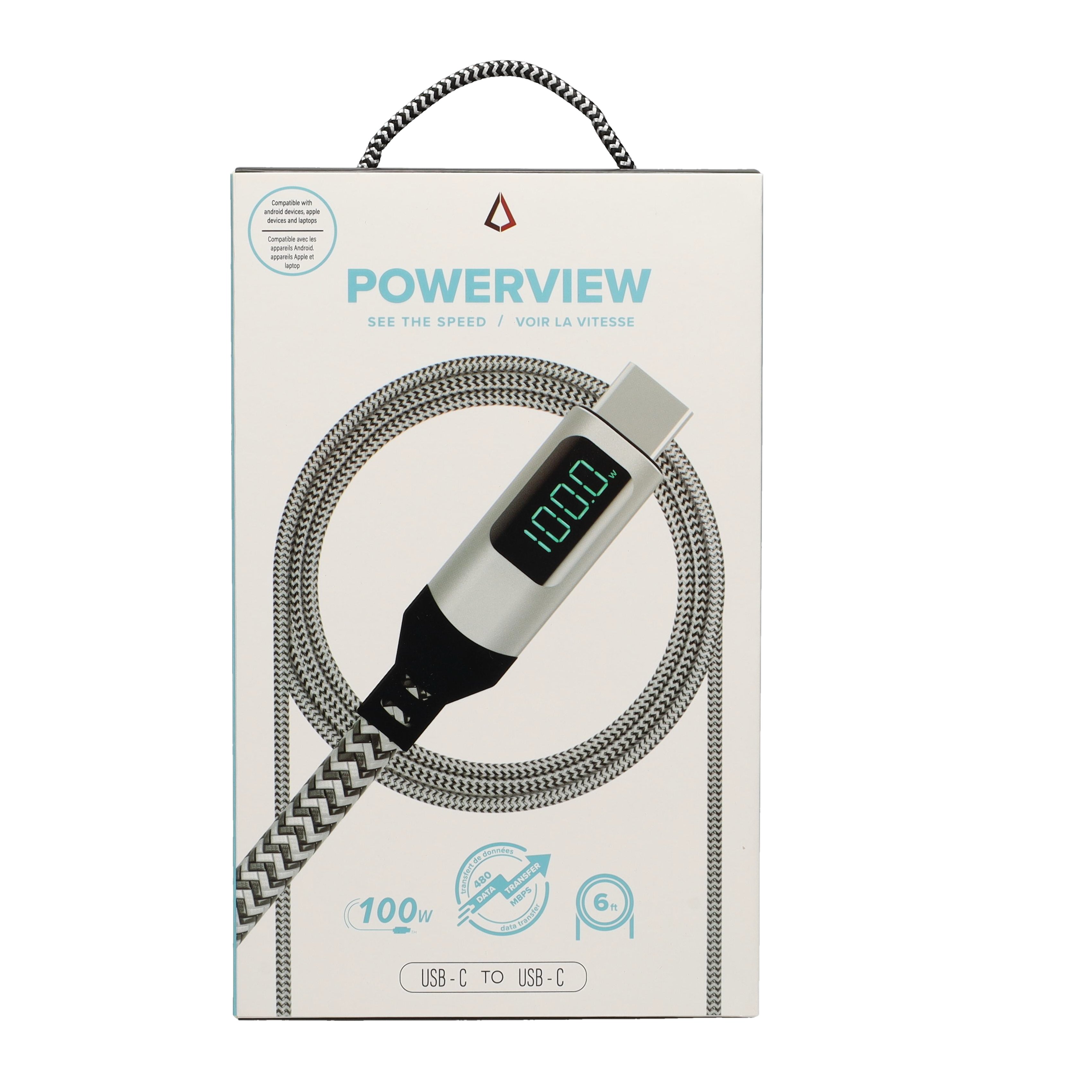6 ft Powerview Braided Cable (USB-C to USB-C) (480Mbps/100W)