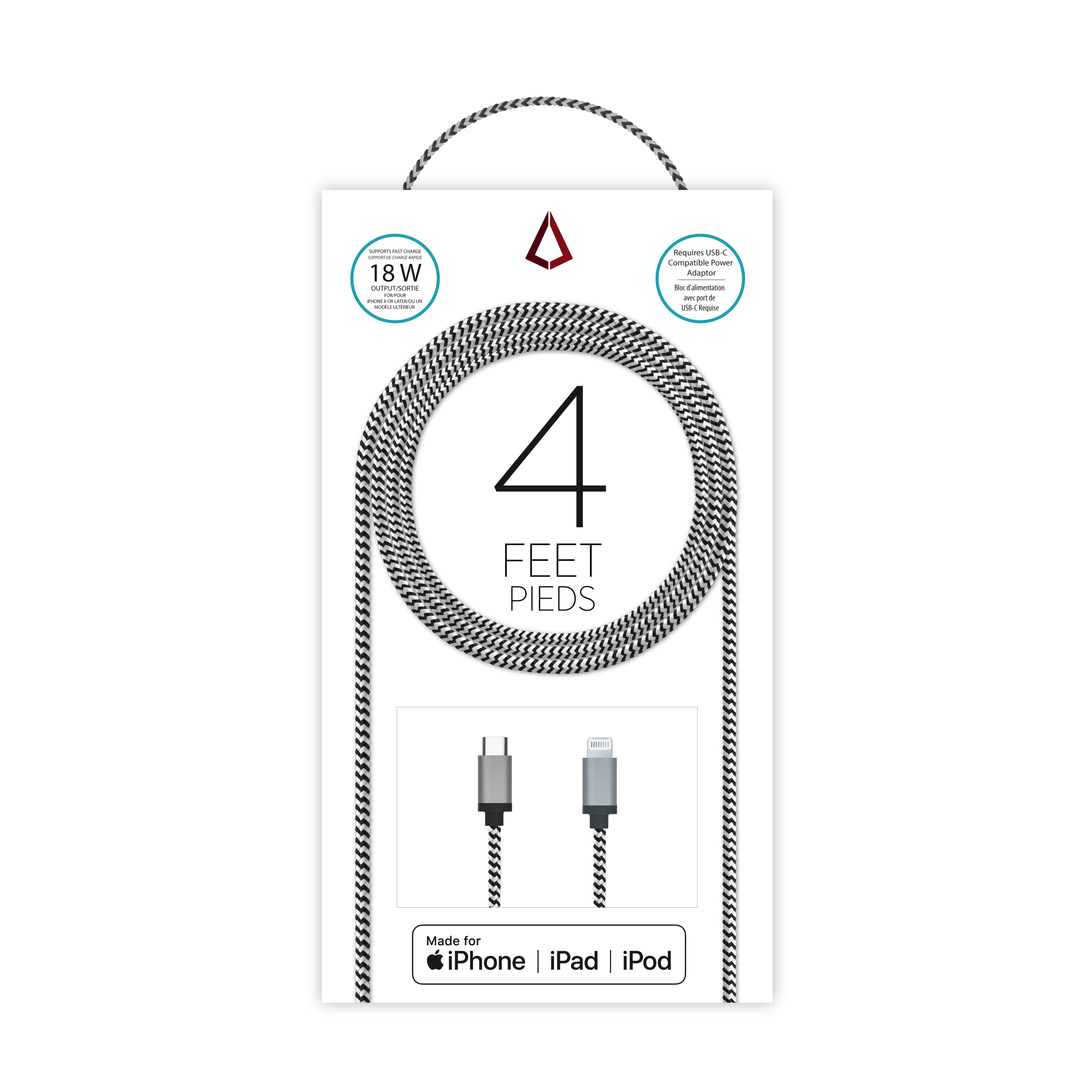 4 Ft. Braided Cable (USB-C to Lightning Cable)